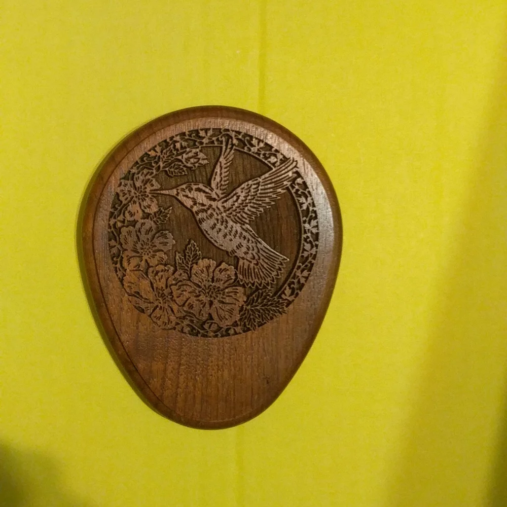 Wooden Carved Hummingbird and Flowers Handheld Personal Mirror